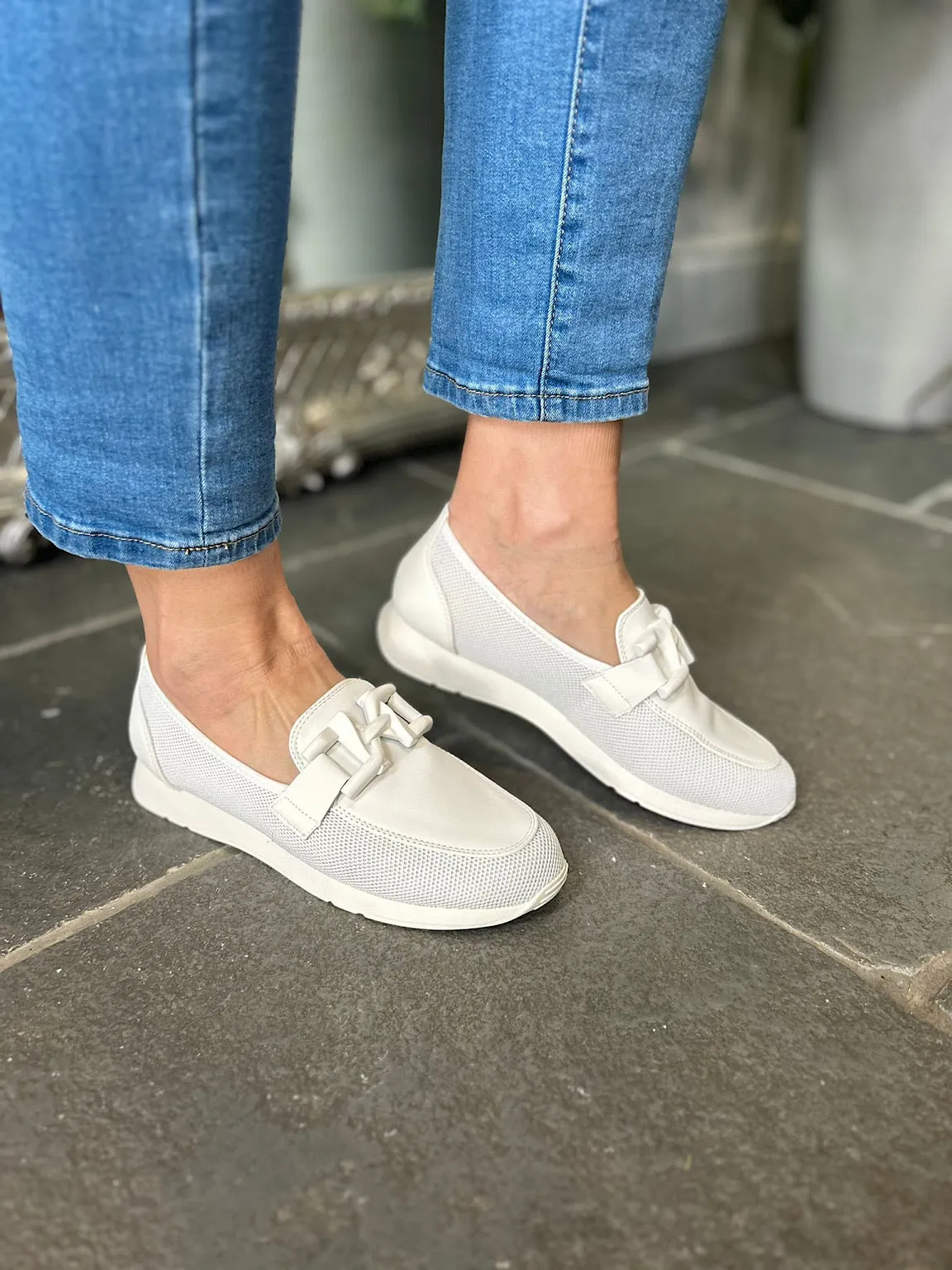 White Chain Detail Mesh Loafer