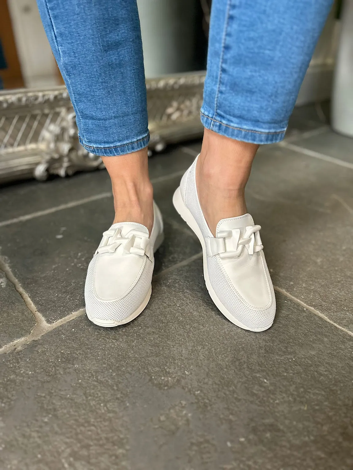 White Chain Detail Mesh Loafer