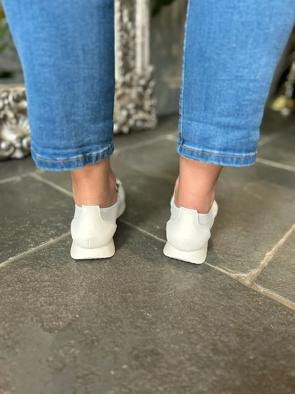 White Chain Detail Mesh Loafer