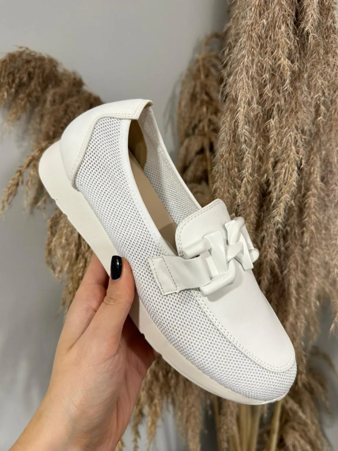 White Chain Detail Mesh Loafer