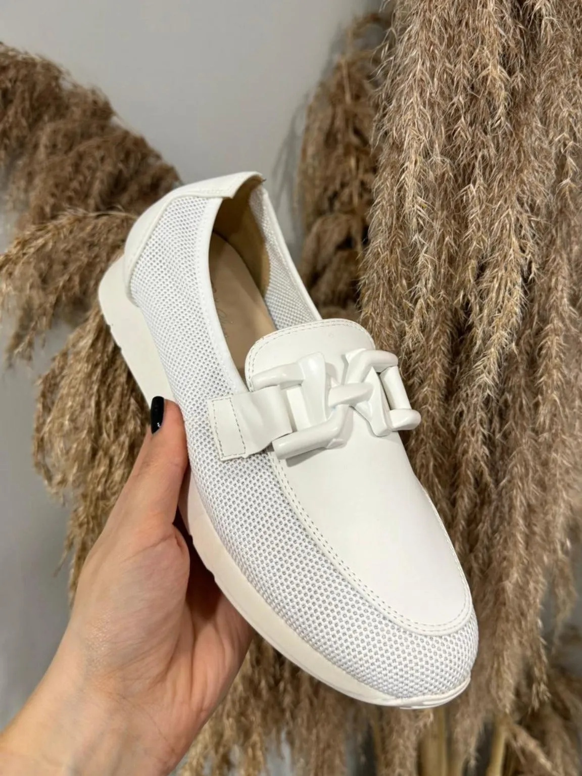 White Chain Detail Mesh Loafer