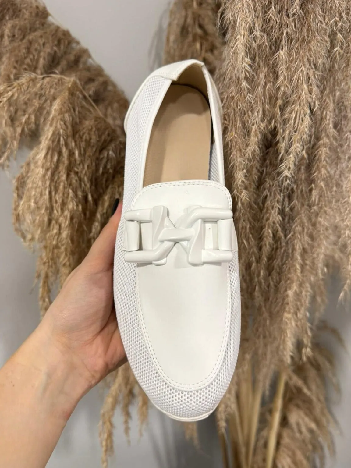 White Chain Detail Mesh Loafer