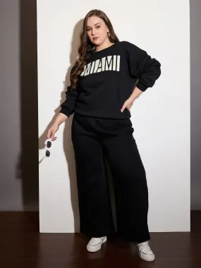 Women Black Fleece MIAMI Emb Sweatshirt With Sweatpants