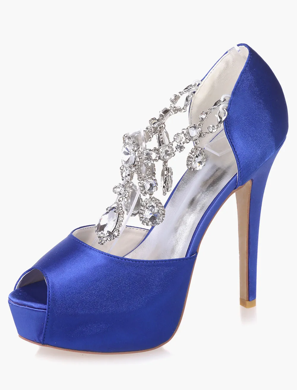 Women's Crystal Platform Peep Toe Heeled Bridal Pumps