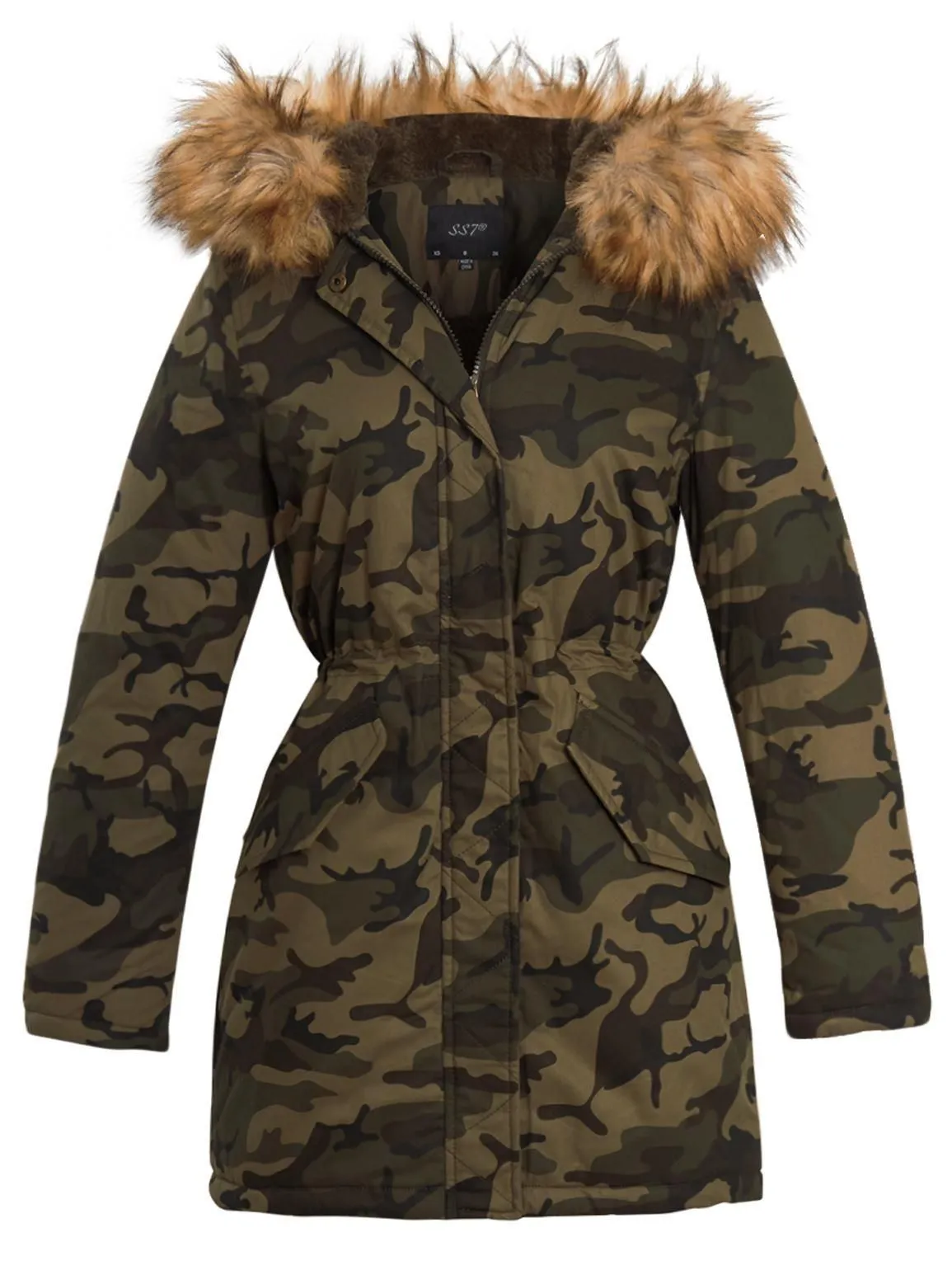 Womens Fleece Lined Khaki Camo Parka, UK Sizes 8 to 16