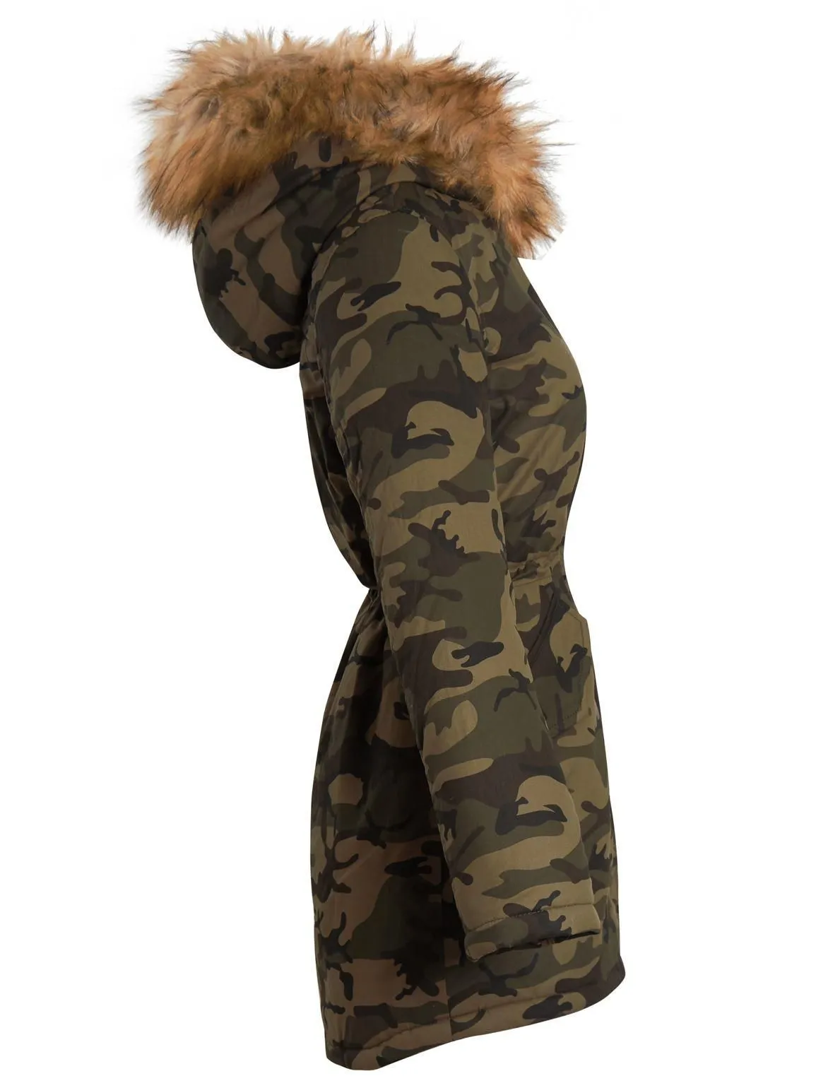 Womens Fleece Lined Khaki Camo Parka, UK Sizes 8 to 16