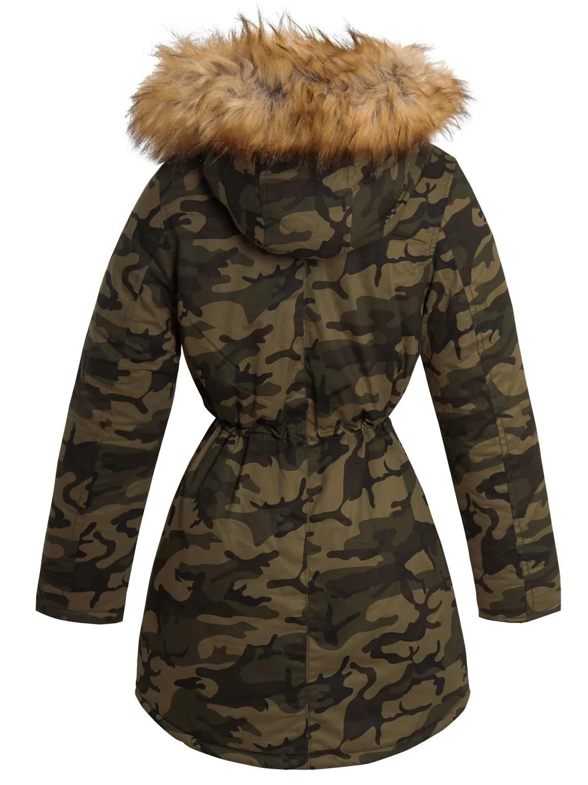 Womens Fleece Lined Khaki Camo Parka, UK Sizes 8 to 16