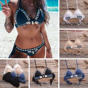 Women's Handmade Crochet Bikini Push-Up Triangle Bathing Swimwear