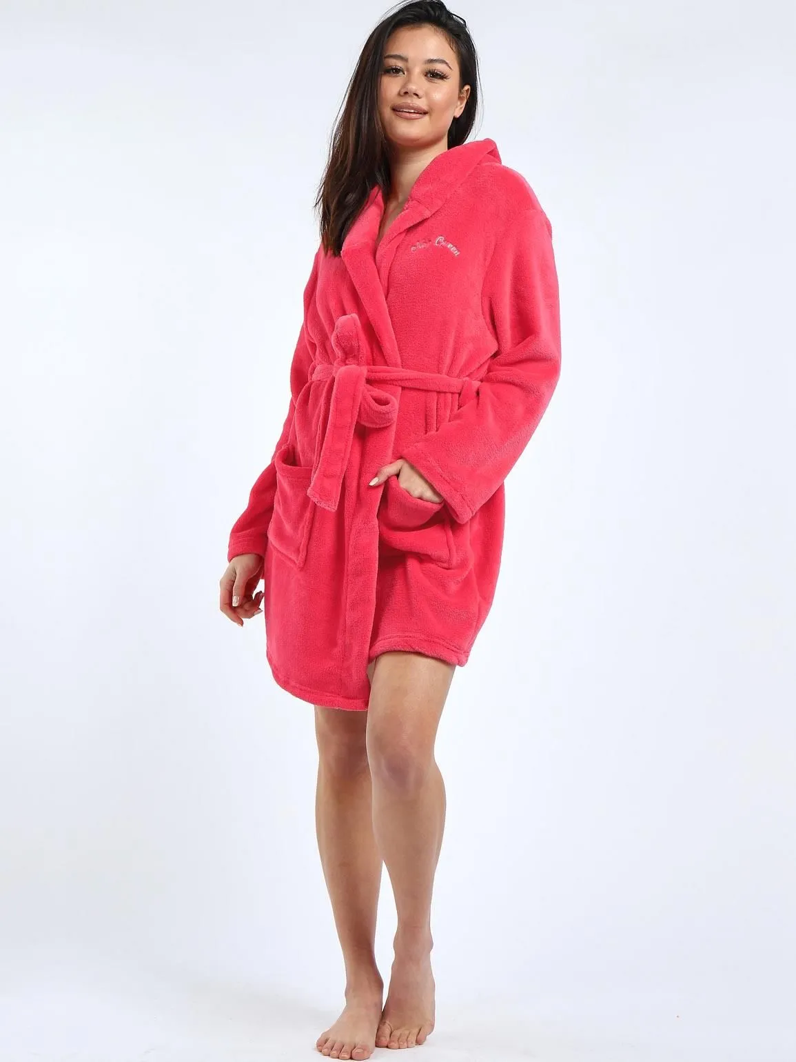 Women's Soft Coral Fleece Dressing Gown, Pink, Black, UK Sizes 8 to 14