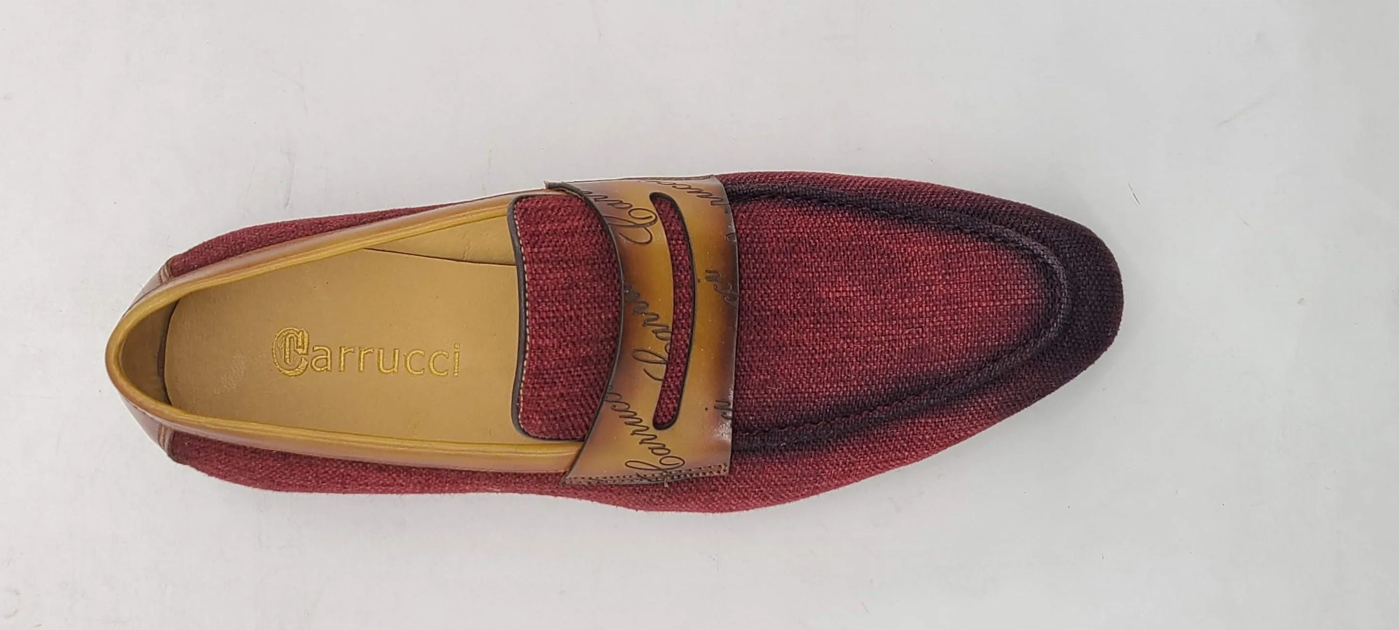 Woven Canvas & Calfskin Slip-On Loafer Burgundy/Camel