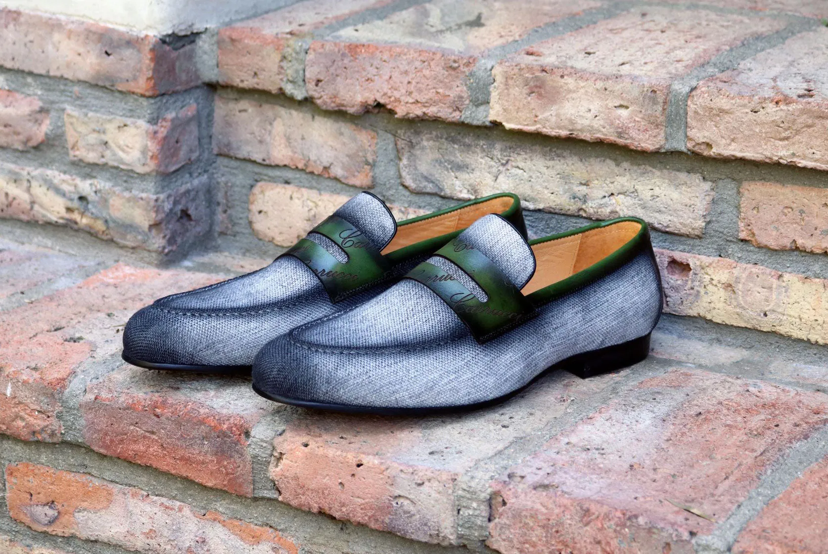 Woven Canvas & Calfskin Slip-On Loafer Grey/Olive