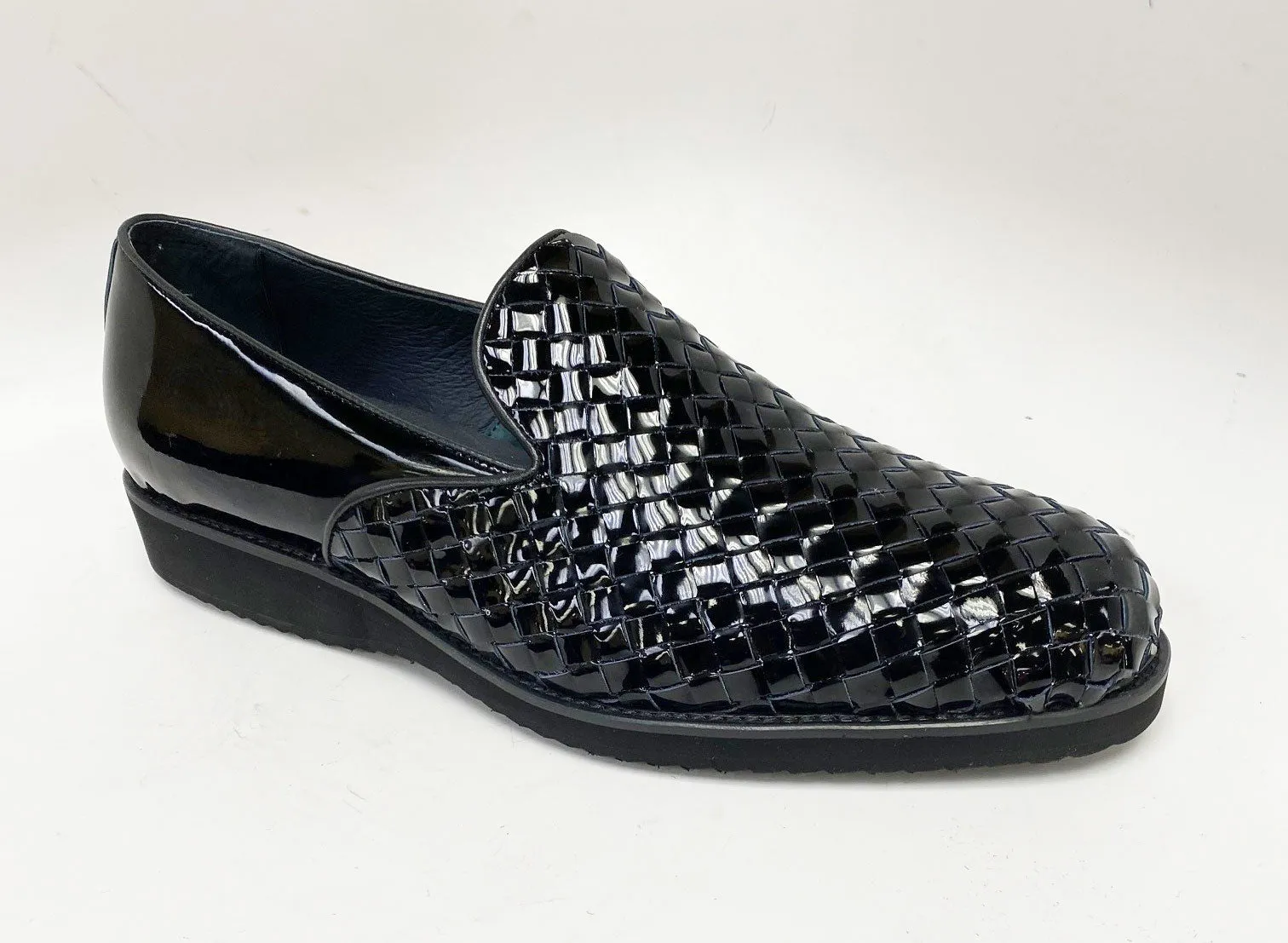 Woven Shiny Calfskin Slip-On Loafer Black