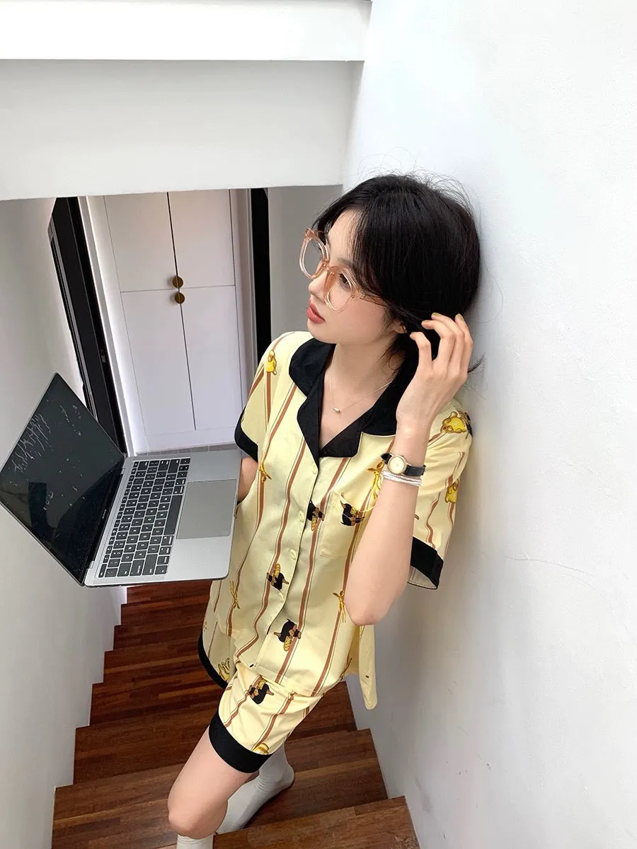 Xinbangbang Homedress contrasting color cartoon animal striped pajamas for girls summer students can wear outside home clothes s