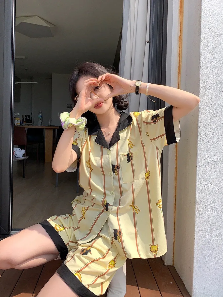 Xinbangbang Homedress contrasting color cartoon animal striped pajamas for girls summer students can wear outside home clothes s