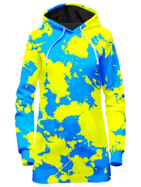 Yellow and Blue Paint Splatter Hoodie Dress