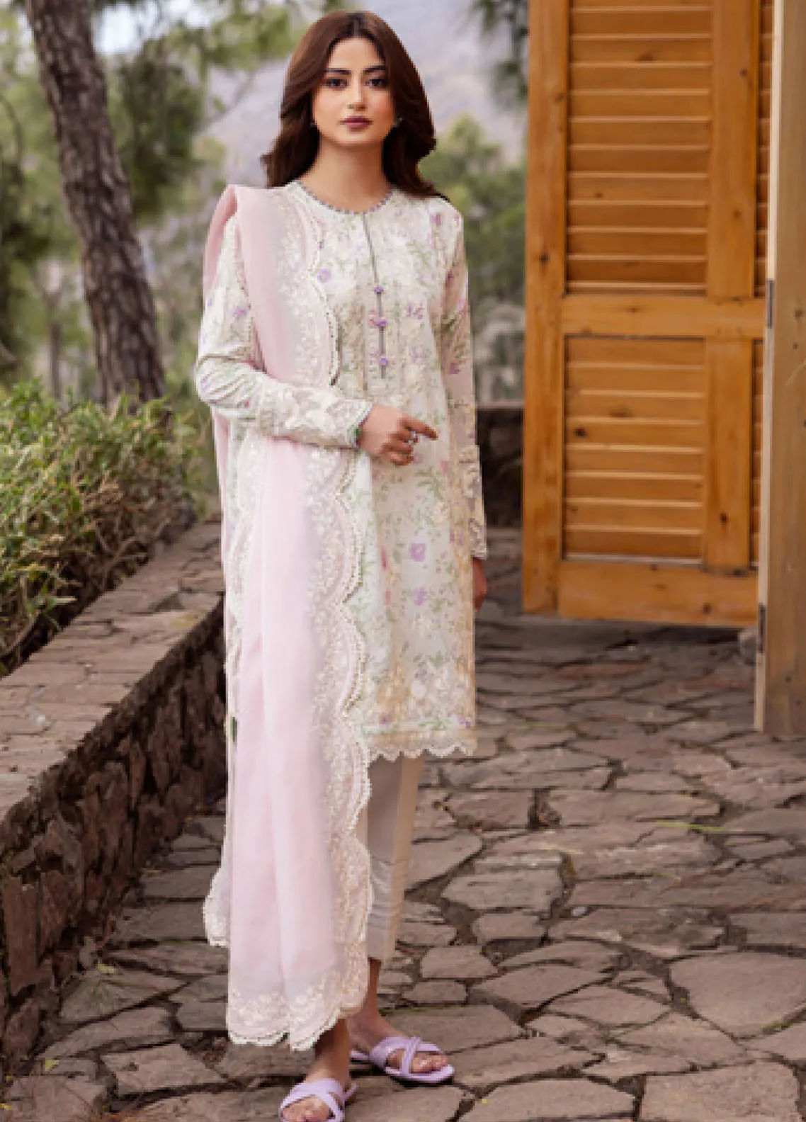 Zaha By Khadija Shah Embroidered Lawn 3 Piece Unstitched Suit ZH24EL D-12B