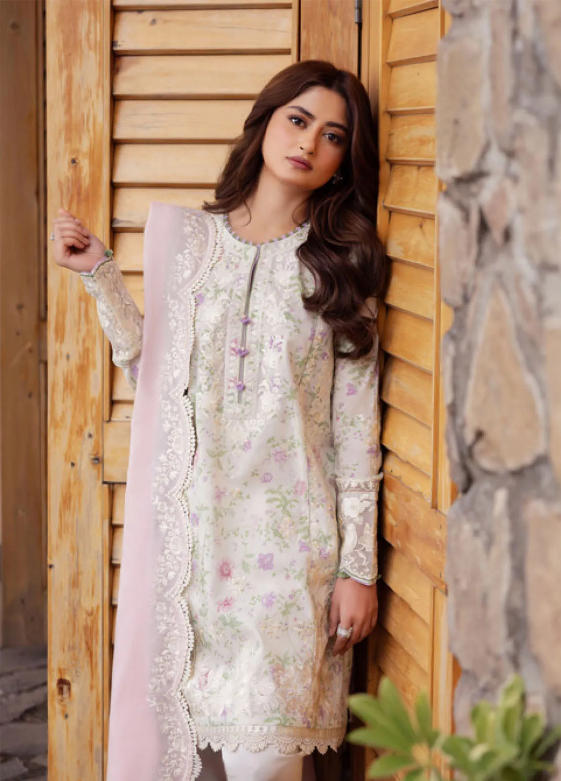 Zaha By Khadija Shah Embroidered Lawn 3 Piece Unstitched Suit ZH24EL D-12B