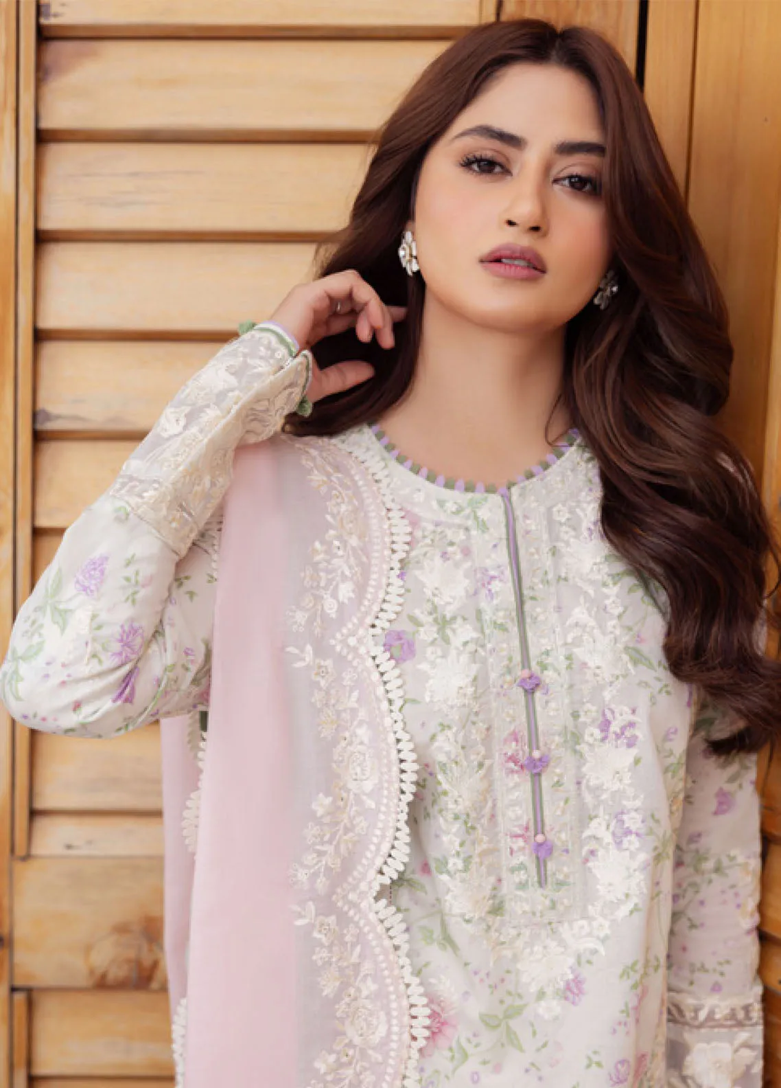 Zaha By Khadija Shah Embroidered Lawn 3 Piece Unstitched Suit ZH24EL D-12B